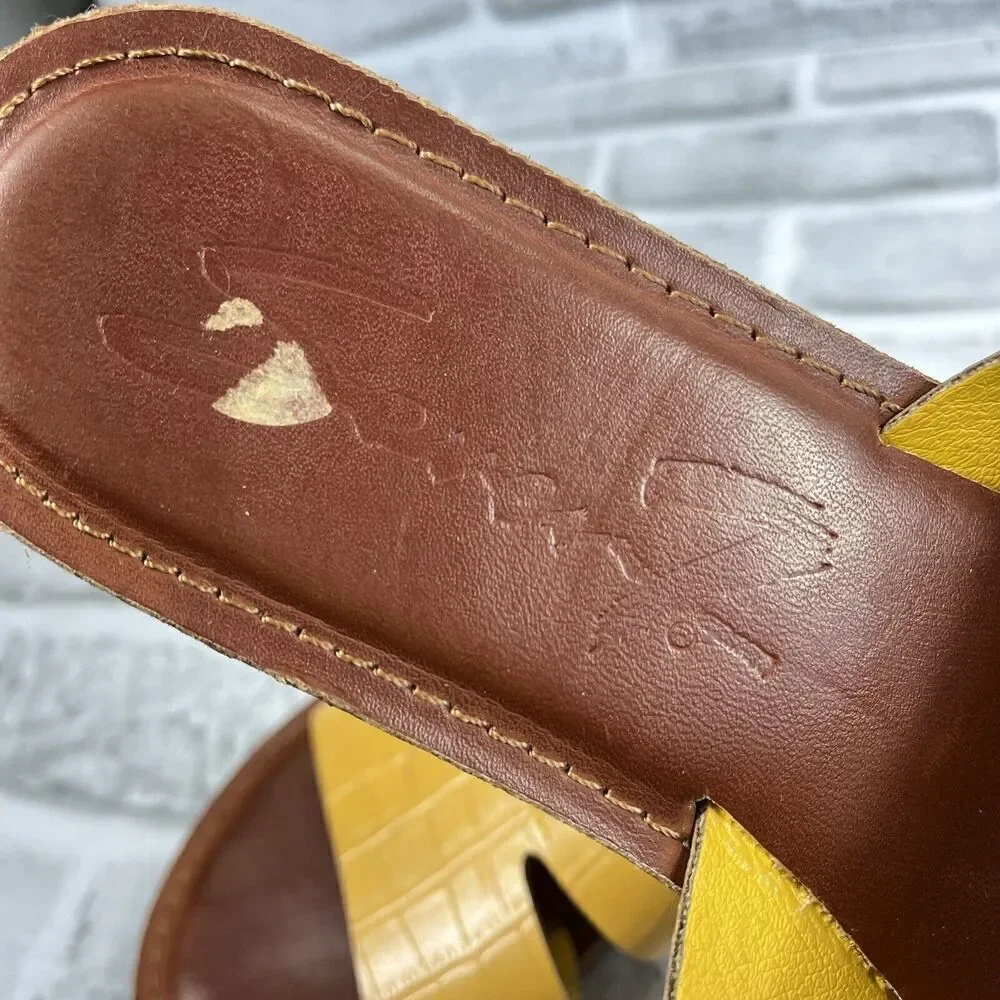 Seven7 Louie Women's Size 9 Yellow Leather Slip on Slide Sandals